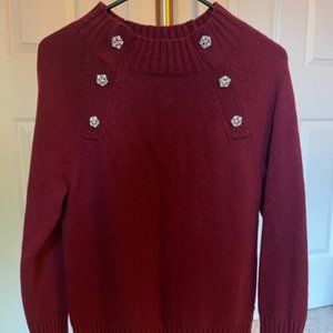 Crewneck Burgundy Wool Blend Crewneck Sweater with Jeweled Buttons - Item K5299